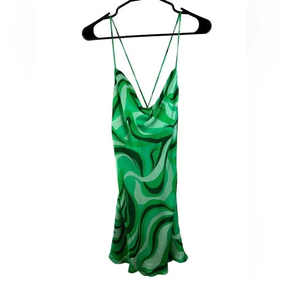 Zara Flowy Mini Swirl Green Satin Dress Sz XS NWT - Picture 8 of 16